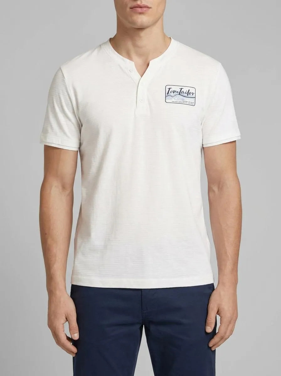 Tom Tailor Off White Men Serafino T-Shirt with a Print SKU: 1036321_10332 Image 00