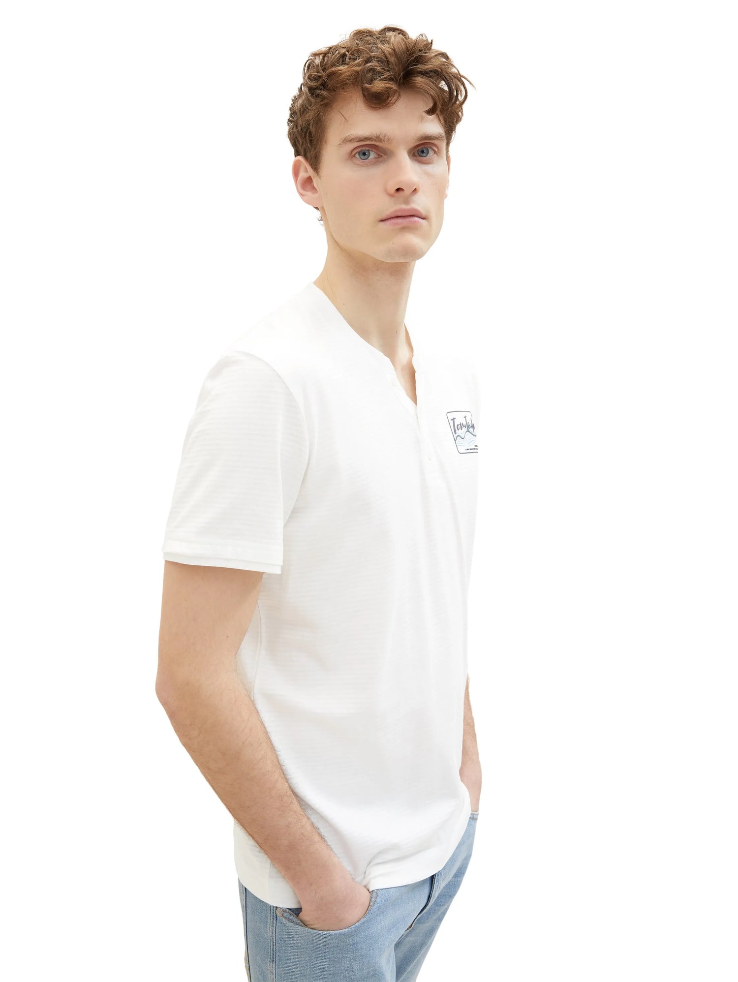Tom Tailor Off White Men Serafino T-Shirt with a Print SKU: 1036321_10332 Image 01