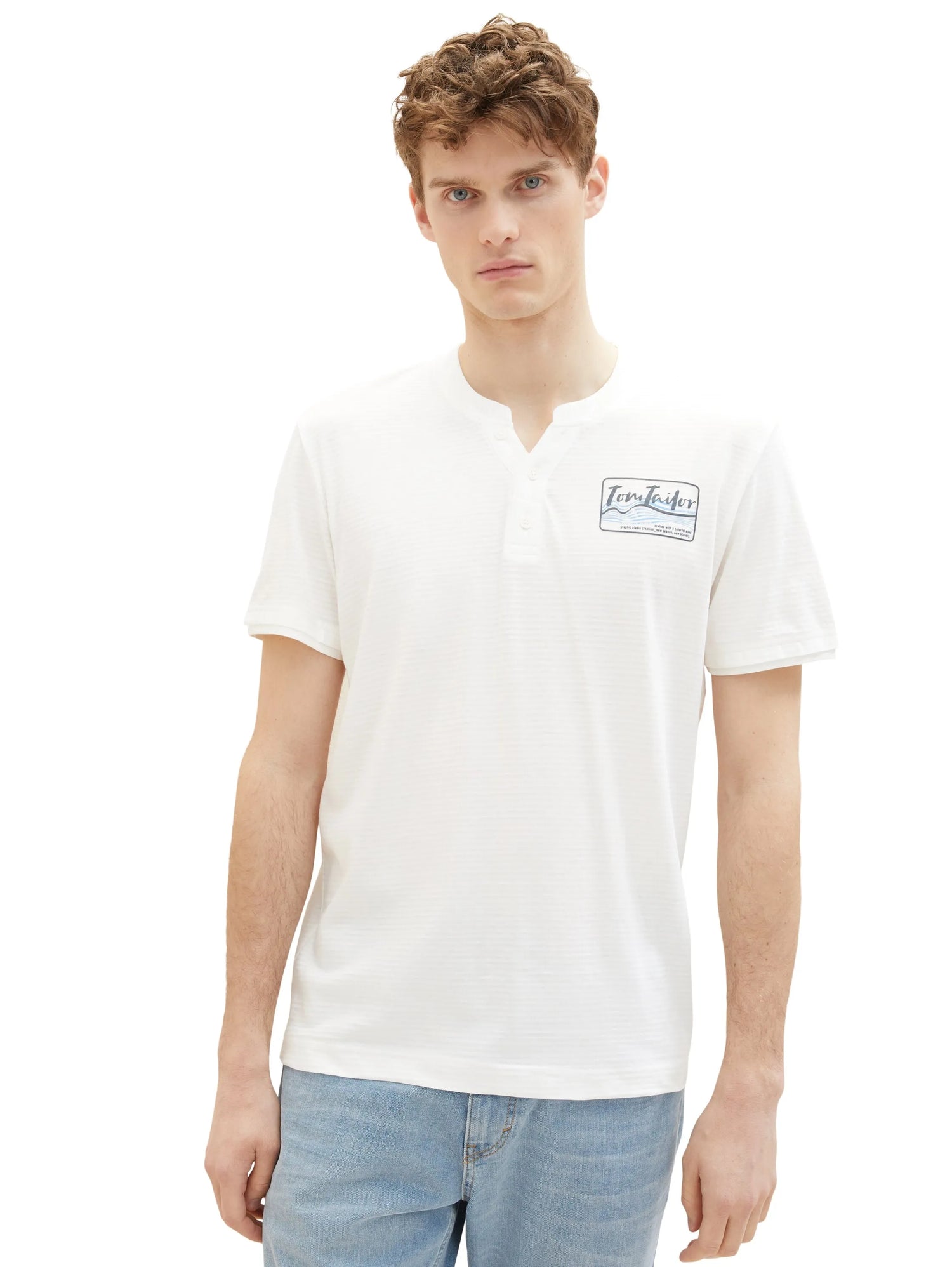 Tom Tailor Off White Men Serafino T-Shirt with a Print SKU: 1036321_10332 Image 04