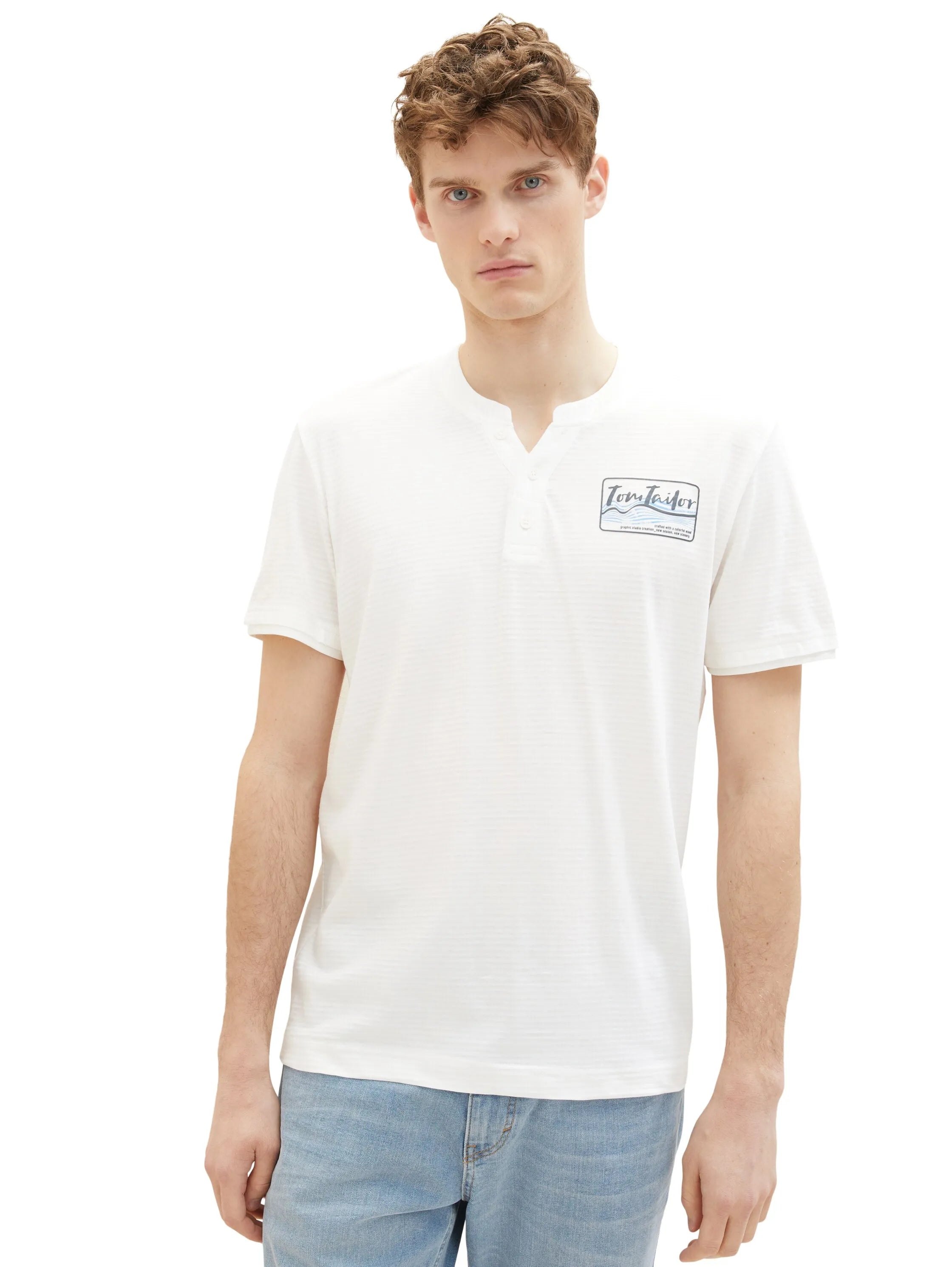 Tom Tailor Off White Men Serafino T-Shirt with a Print SKU: 1036321_10332 Image 04
