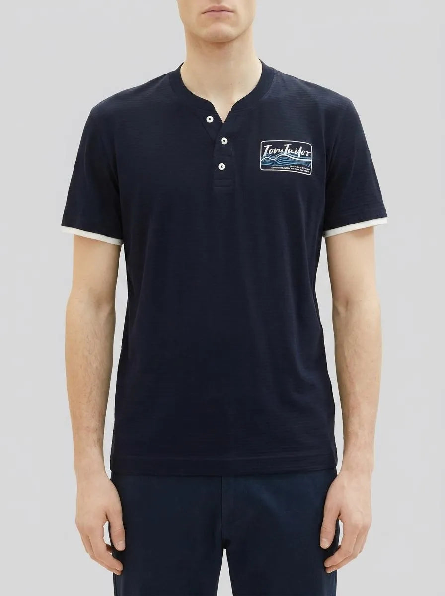 Tom Tailor Sky Captain Blue Men Serafino T-Shirt with a Print SKU: 1036321_10668 Image 00