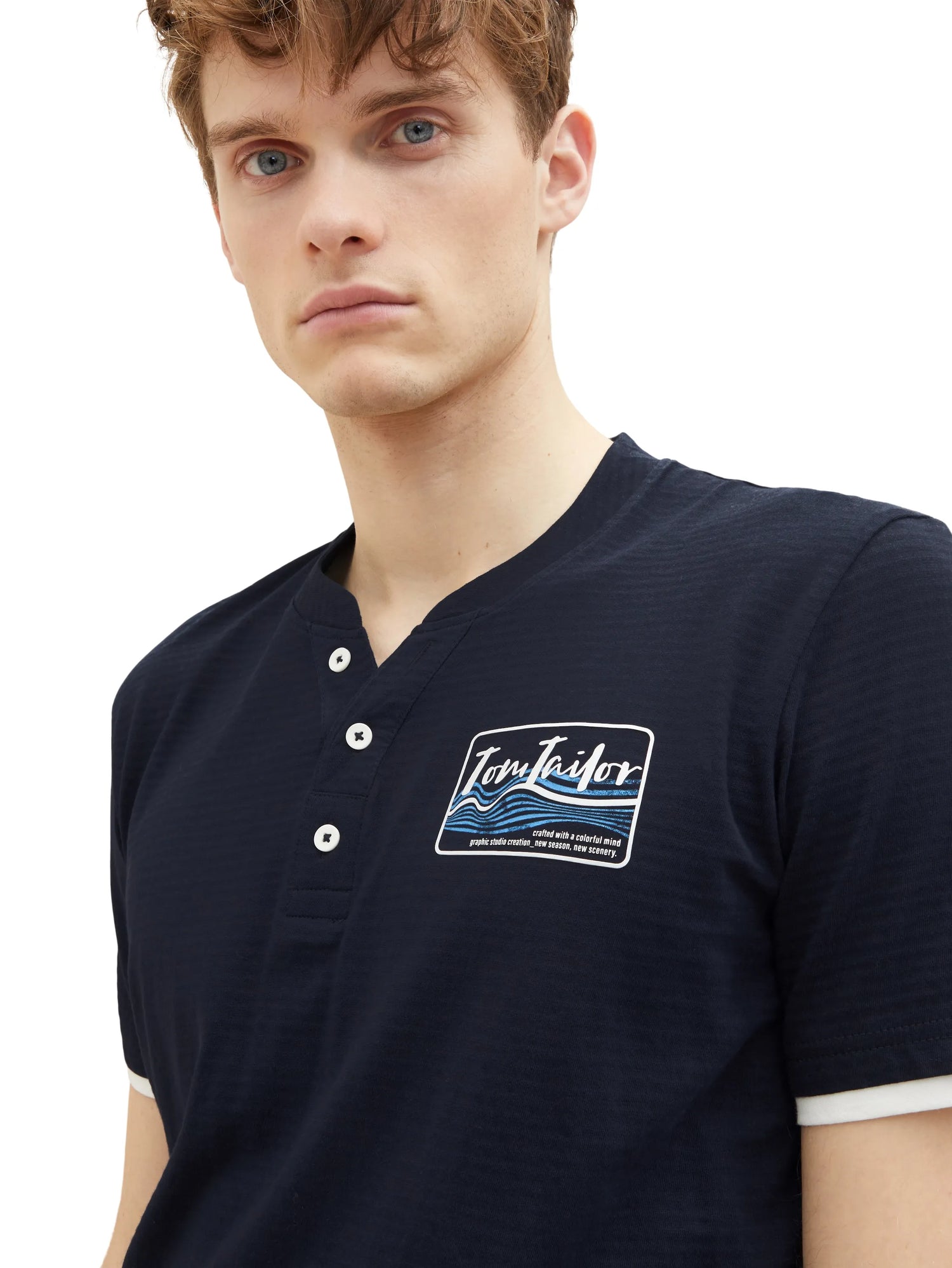 Tom Tailor Sky Captain Blue Men Serafino T-Shirt with a Print SKU: 1036321_10668 Image 02