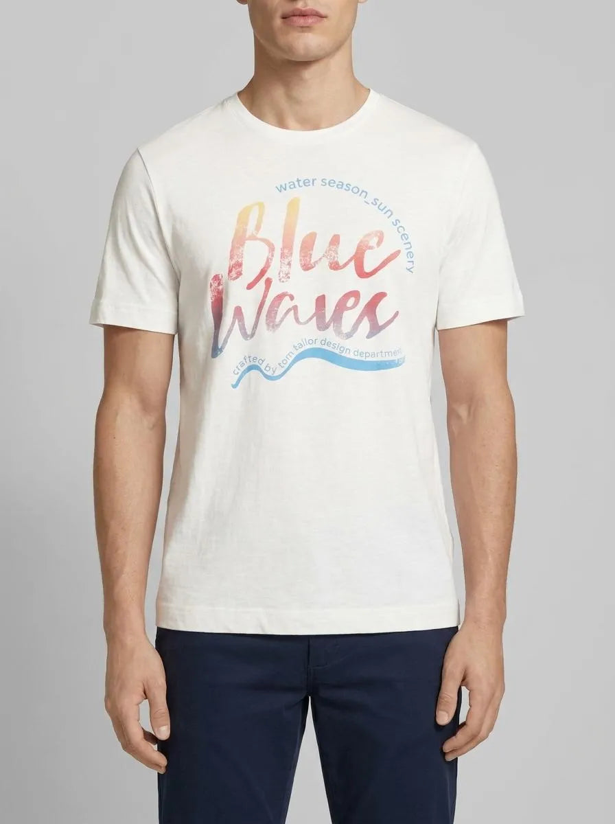 Tom Tailor Off White Men T-Shirt with a Print SKU: 1036322_10332 Image 00