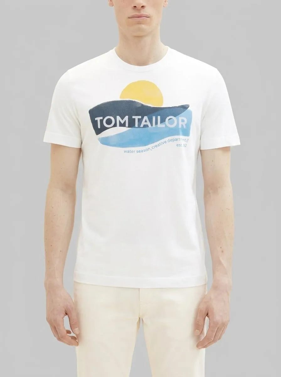 Tom Tailor Off White Men T-Shirt with a Print SKU: 1036328_10332 Image 00