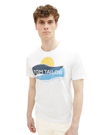 Tom Tailor Off White Men T-Shirt with a Print SKU: 1036328_10332 Image 01