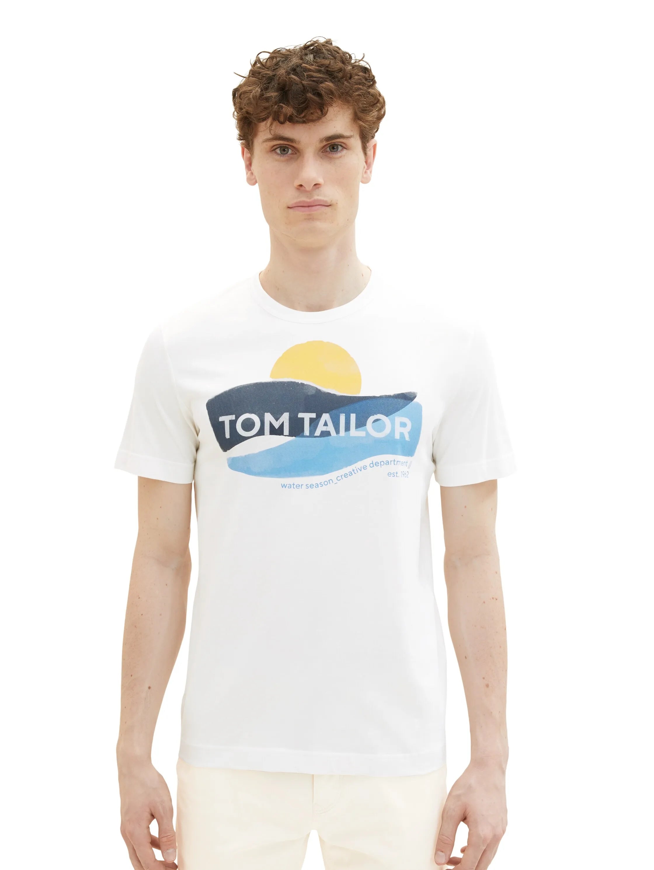 Tom Tailor Off White Men T-Shirt with a Print SKU: 1036328_10332 Image 05