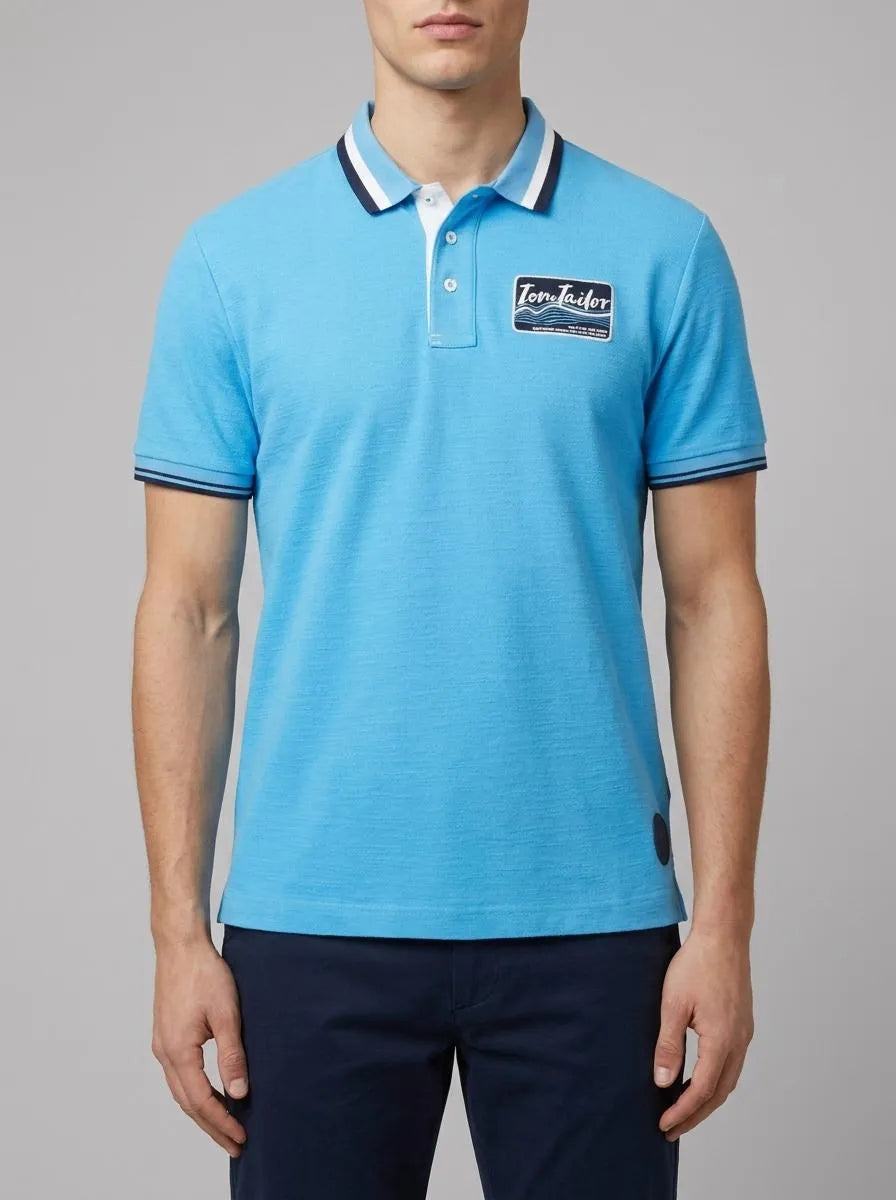 Tom Tailor Rainy Sky Blue Men Polo Shirt with a Print SKU: 1036340_18395 Image 00
