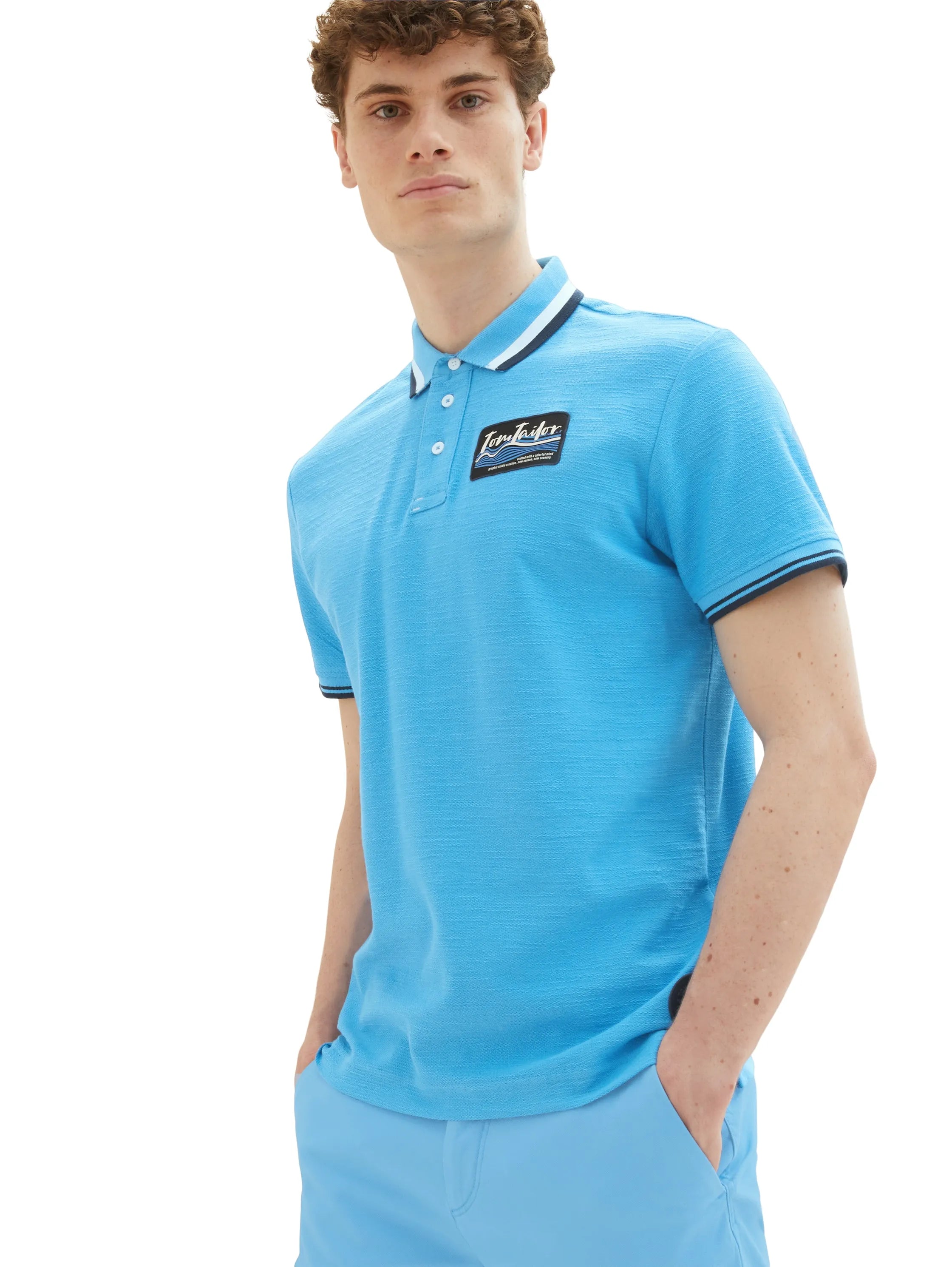 Tom Tailor Rainy Sky Blue Men Polo Shirt with a Print SKU: 1036340_18395 Image 01