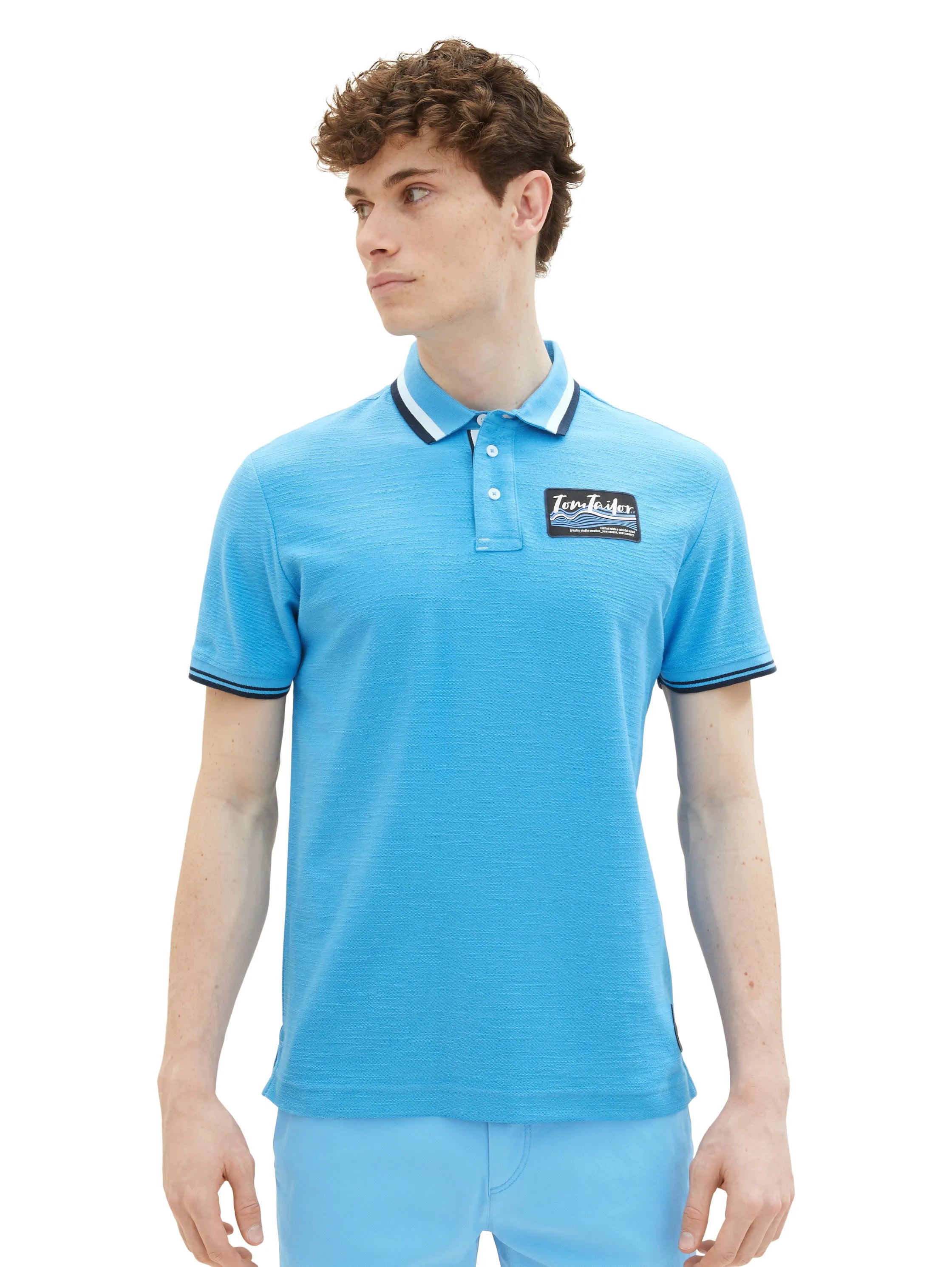 Tom Tailor Rainy Sky Blue Men Polo Shirt with a Print SKU: 1036340_18395 Image 05