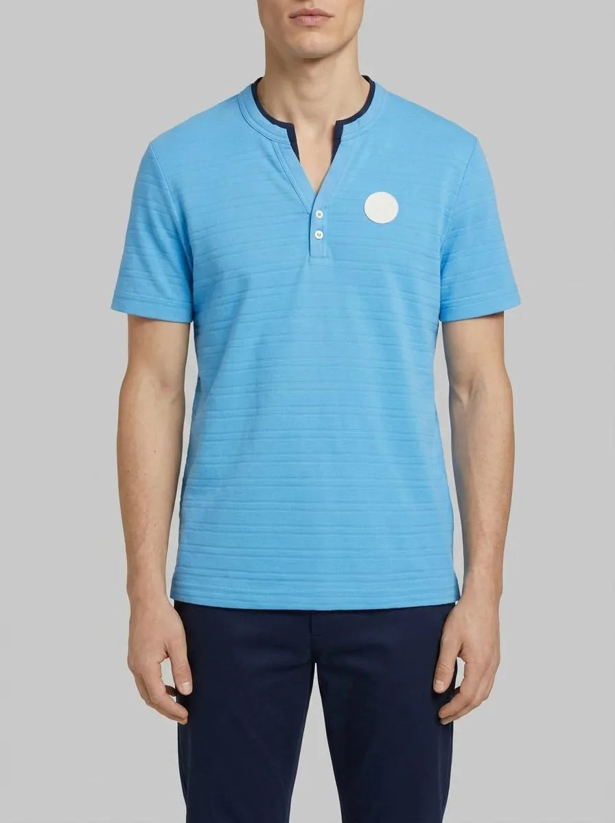 Tom Tailor Rainy Sky Blue Men Serafino T-Shirt with Texture SKU: 1036346_18395 Image 00