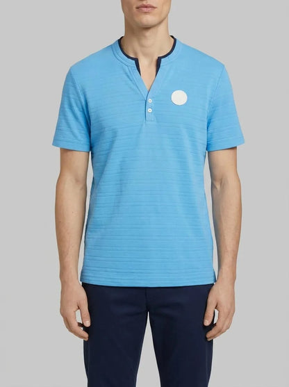 Tom Tailor Rainy Sky Blue Men Serafino T-Shirt with Texture SKU: 1036346_18395 Image 00