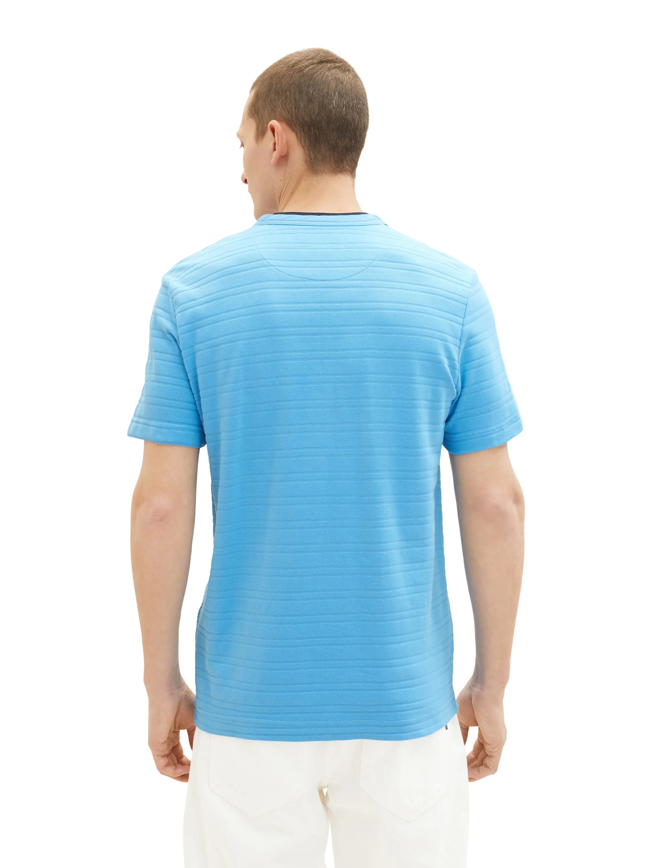 Tom Tailor Rainy Sky Blue Men Serafino T-Shirt with Texture SKU: 1036346_18395 Image 03