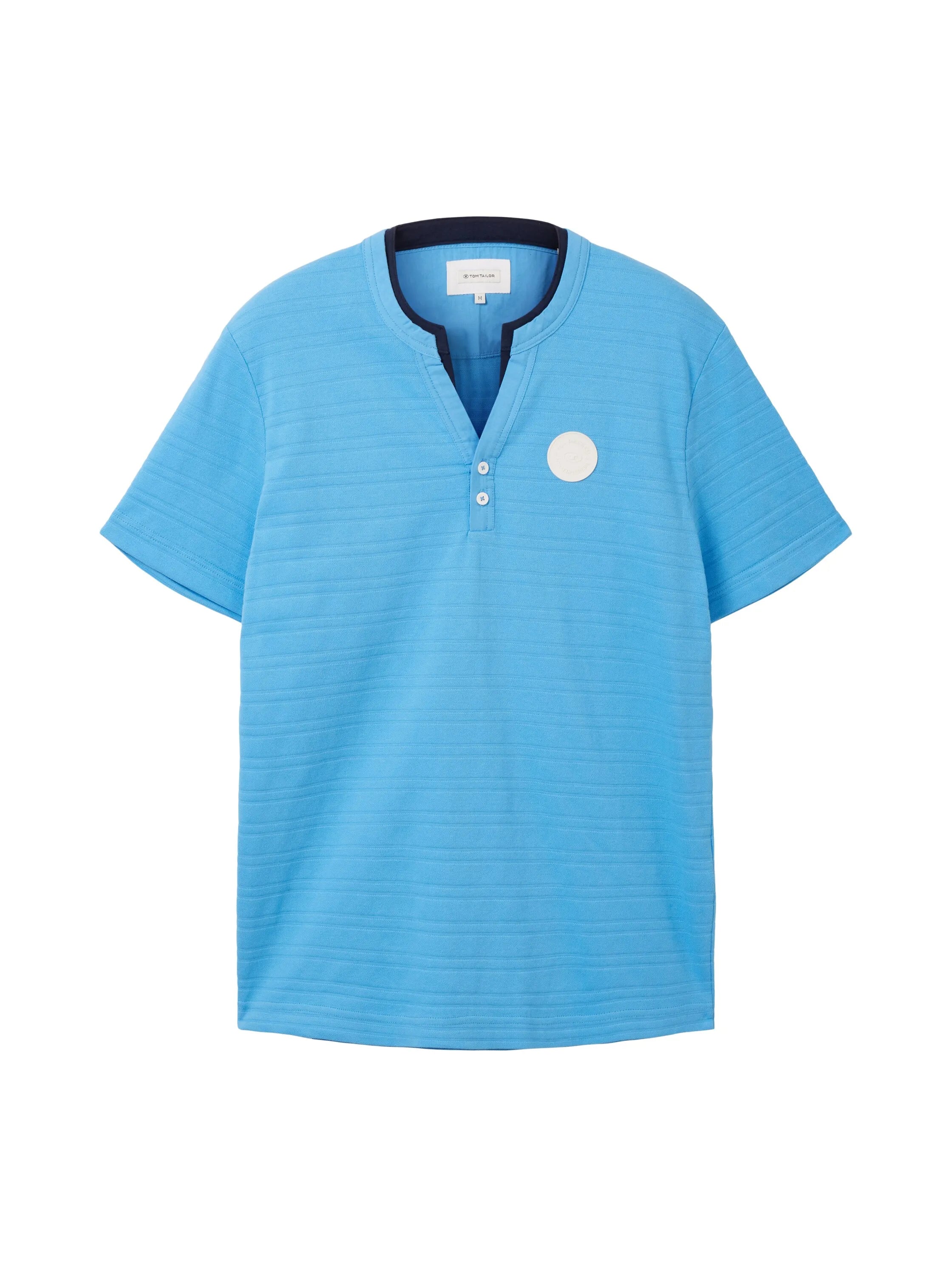 Tom Tailor Rainy Sky Blue Men Serafino T-Shirt with Texture SKU: 1036346_18395 Image 07