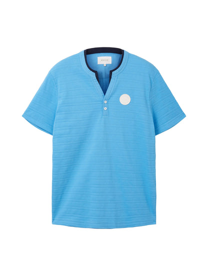 Tom Tailor Rainy Sky Blue Men Serafino T-Shirt with Texture SKU: 1036346_18395 Image 07
