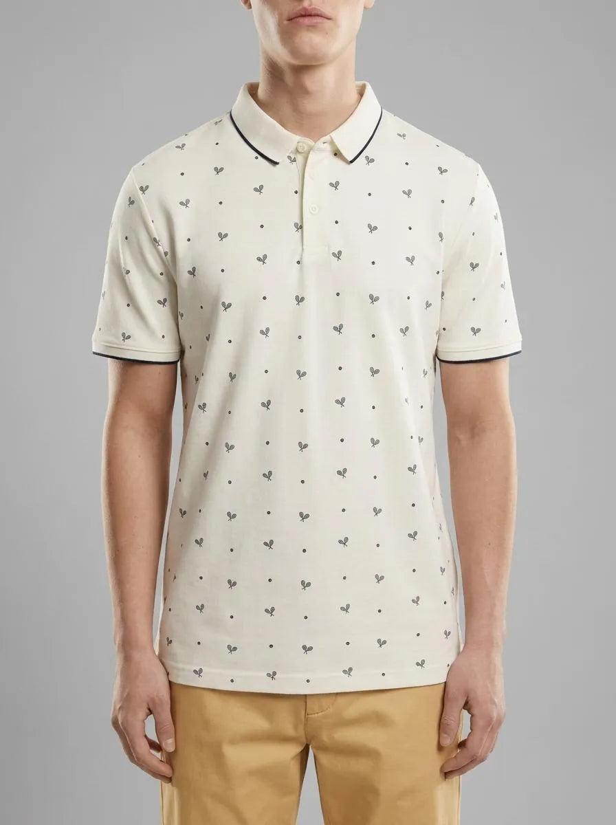 Denim Tom Tailor White Navy Tennis Print Men Polo Shirt with a Print SKU: 1036382_31922 Image 00