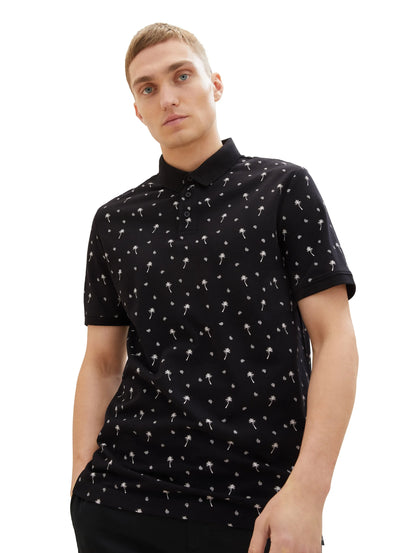 Denim Tom Tailor Black White Mini Palm Paisley Men Regular Fit Short-Sleeved Polo Shirt SKU: 1036404_31914 Image 01
