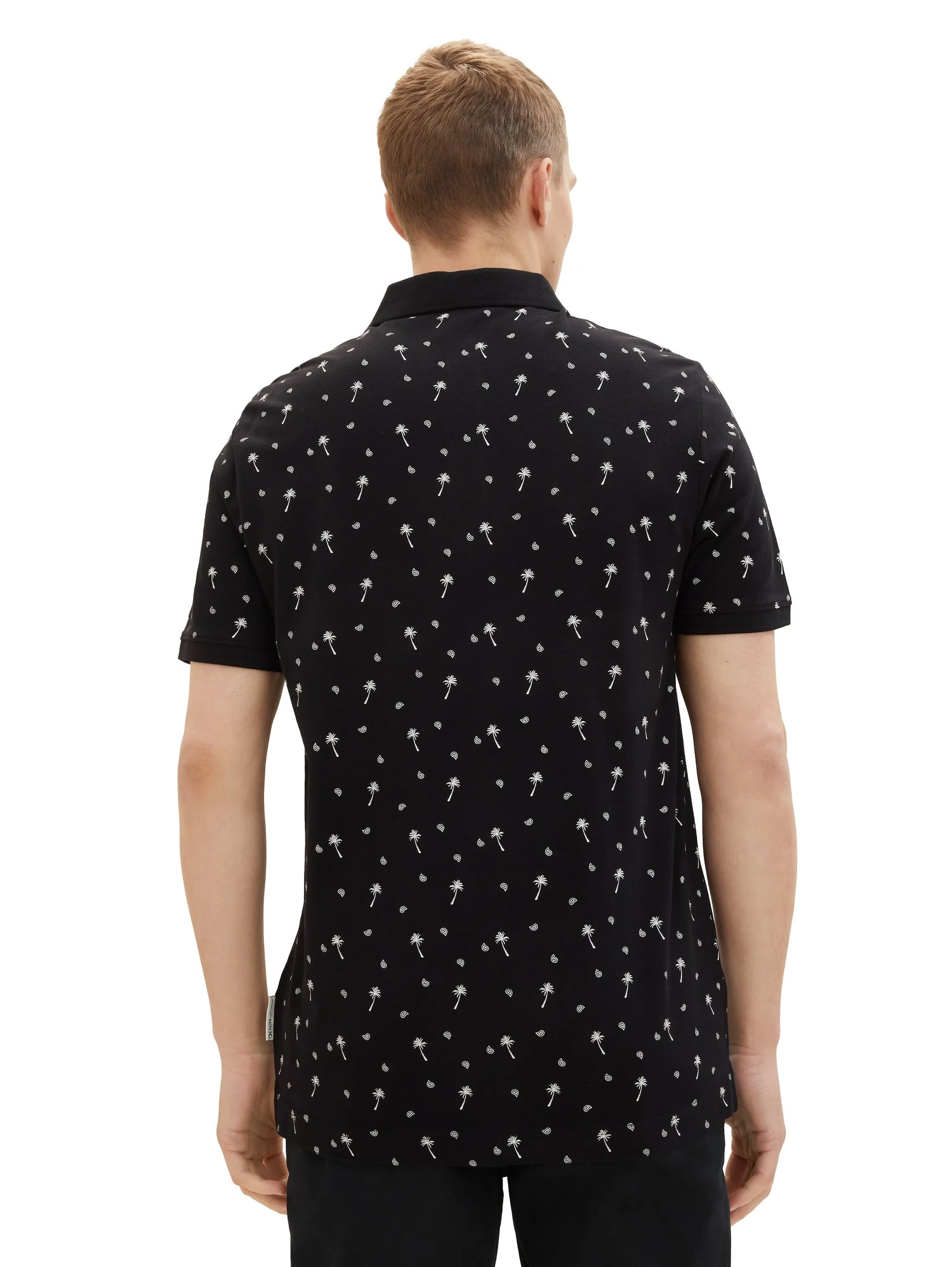 Denim Tom Tailor Black White Mini Palm Paisley Men Regular Fit Short-Sleeved Polo Shirt SKU: 1036404_31914 Image 03