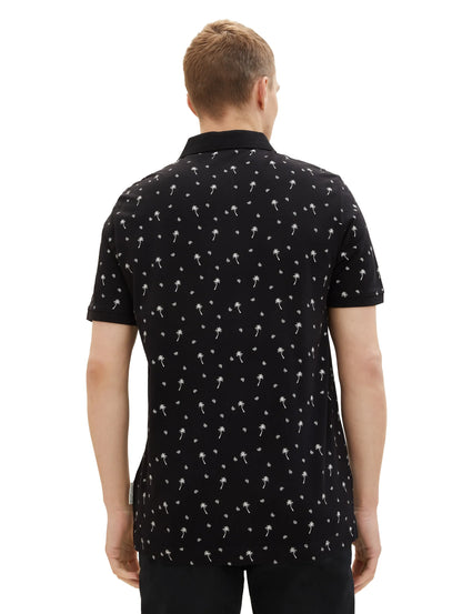 Denim Tom Tailor Black White Mini Palm Paisley Men Regular Fit Short-Sleeved Polo Shirt SKU: 1036404_31914 Image 03