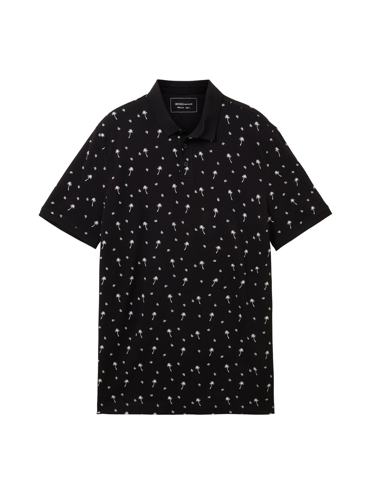 Denim Tom Tailor Black White Mini Palm Paisley Men Regular Fit Short-Sleeved Polo Shirt SKU: 1036404_31914 Image 07