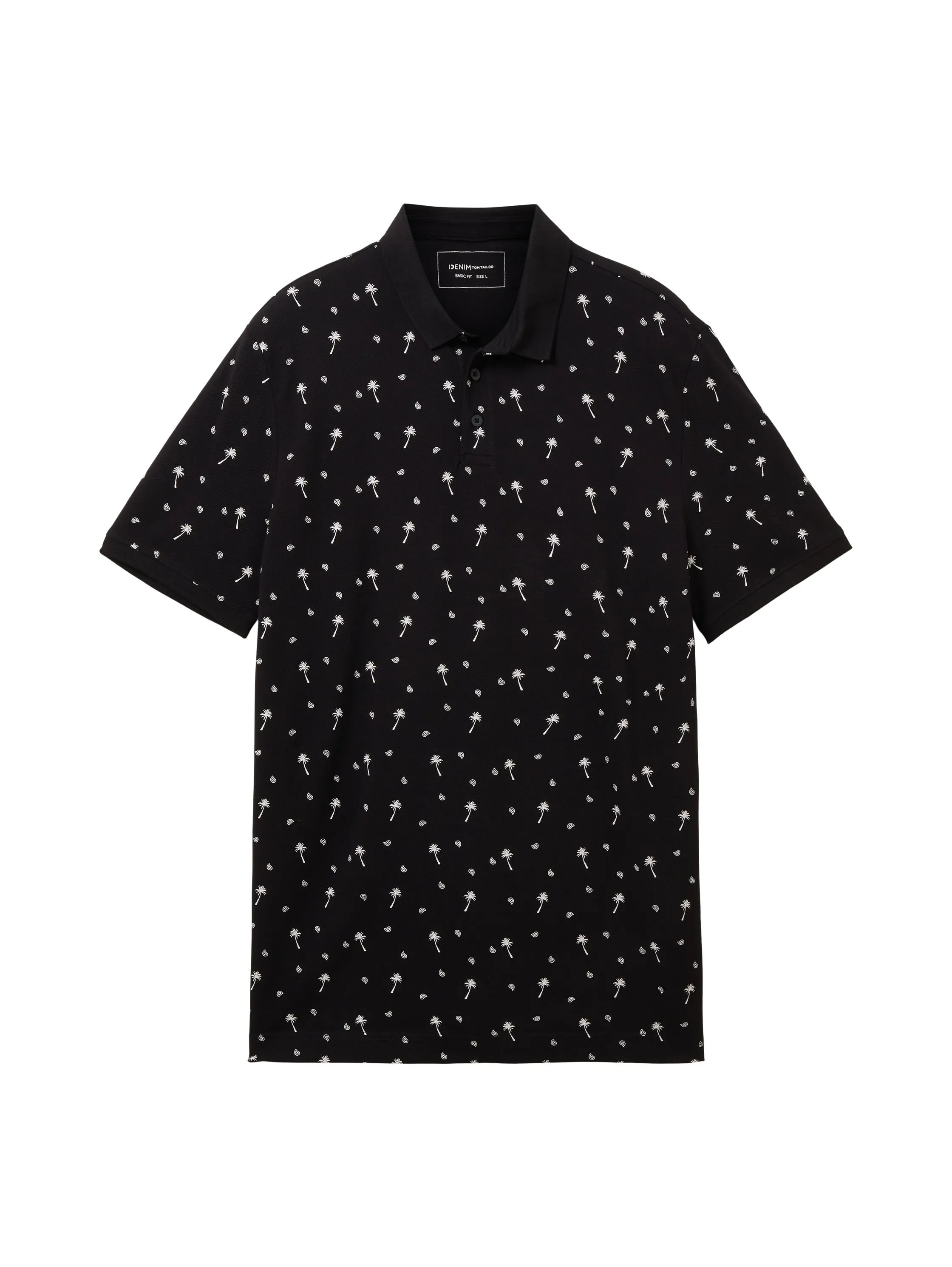 Denim Tom Tailor Black White Mini Palm Paisley Men Regular Fit Short-Sleeved Polo Shirt SKU: 1036404_31914 Image 07