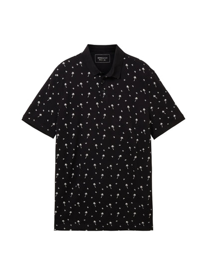 Denim Tom Tailor Black White Mini Palm Paisley Men Regular Fit Short-Sleeved Polo Shirt SKU: 1036404_31914 Image 07