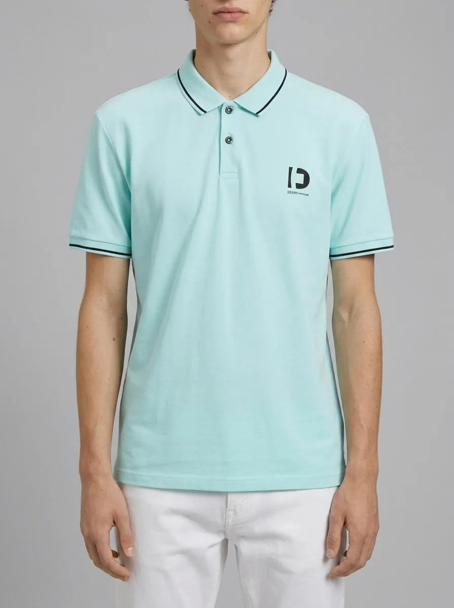 Denim Tom Tailor Soft Light Turquoise Men Polo Shirt with a Logo Print SKU: 1036408_30655 Image 00