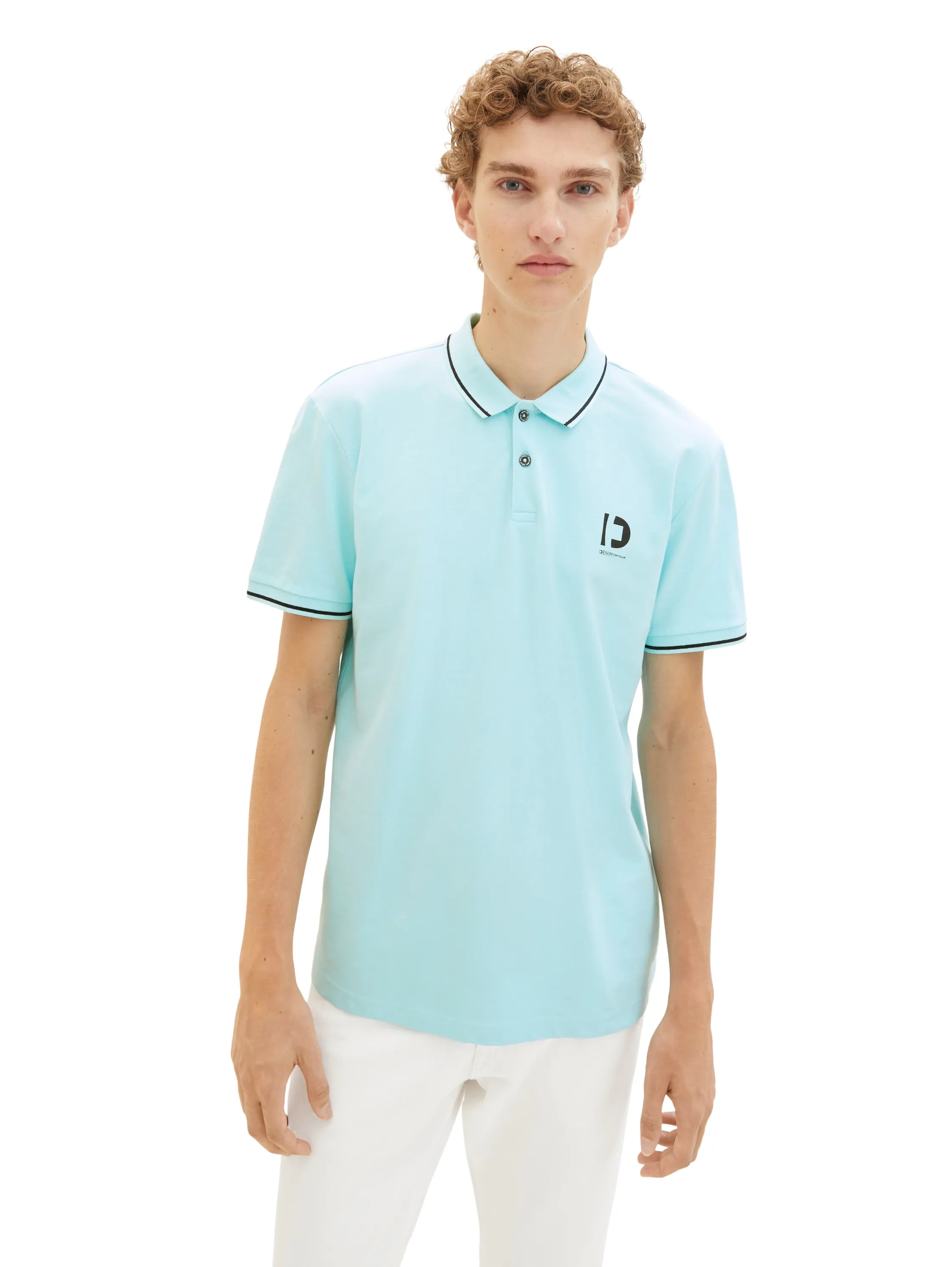 Denim Tom Tailor Soft Light Turquoise Men Polo Shirt with a Logo Print SKU: 1036408_30655 Image 04
