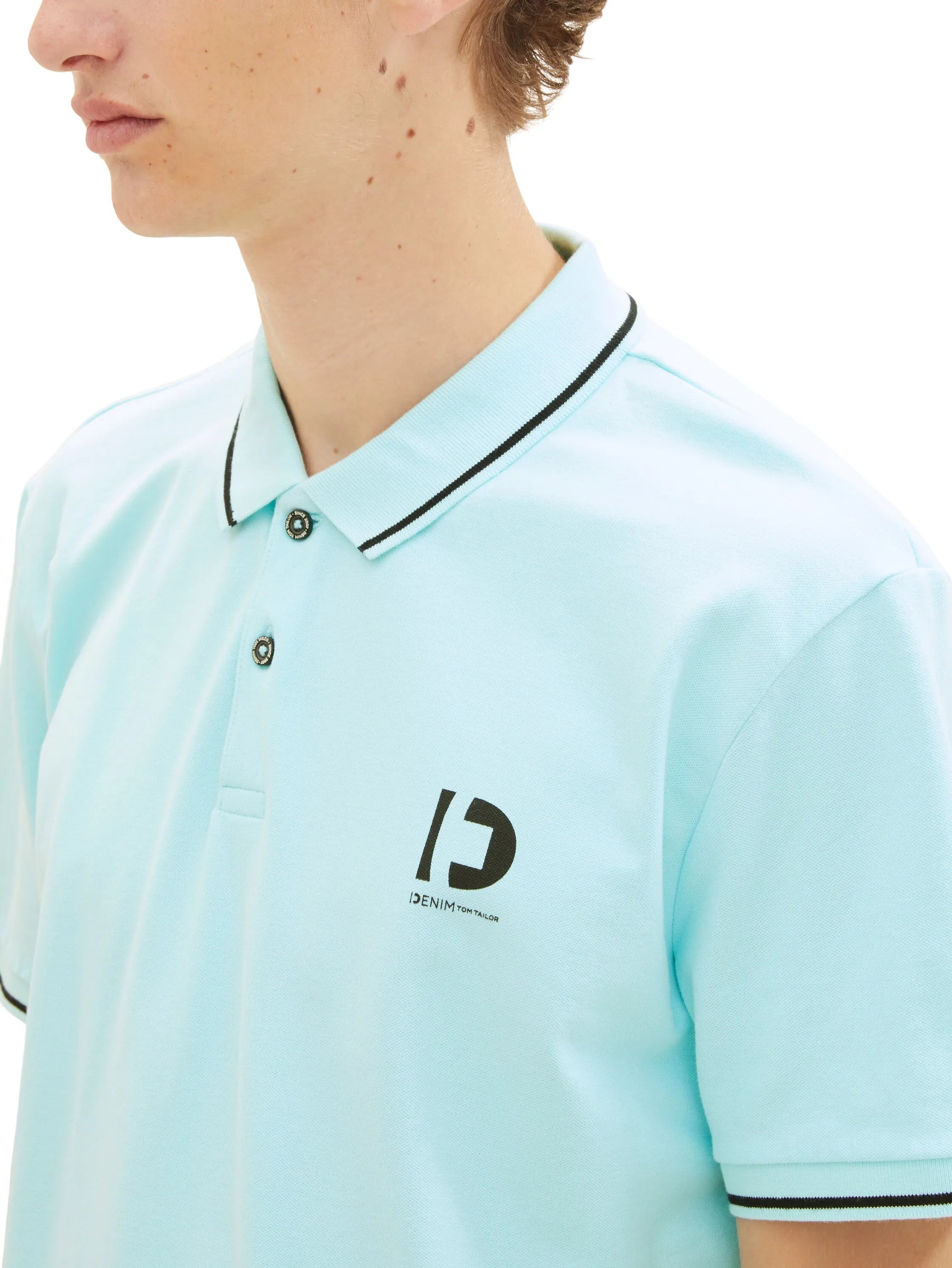 Denim Tom Tailor Soft Light Turquoise Men Polo Shirt with a Logo Print SKU: 1036408_30655 Image 05