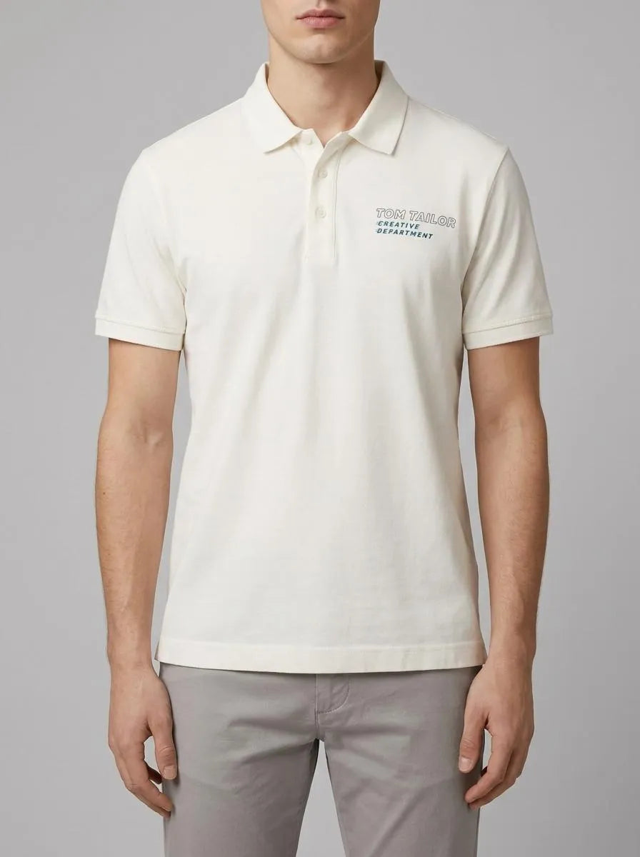 Tom Tailor Off White Men Polo Shirt with a Logo Print SKU: 1036414_10332 Image 00
