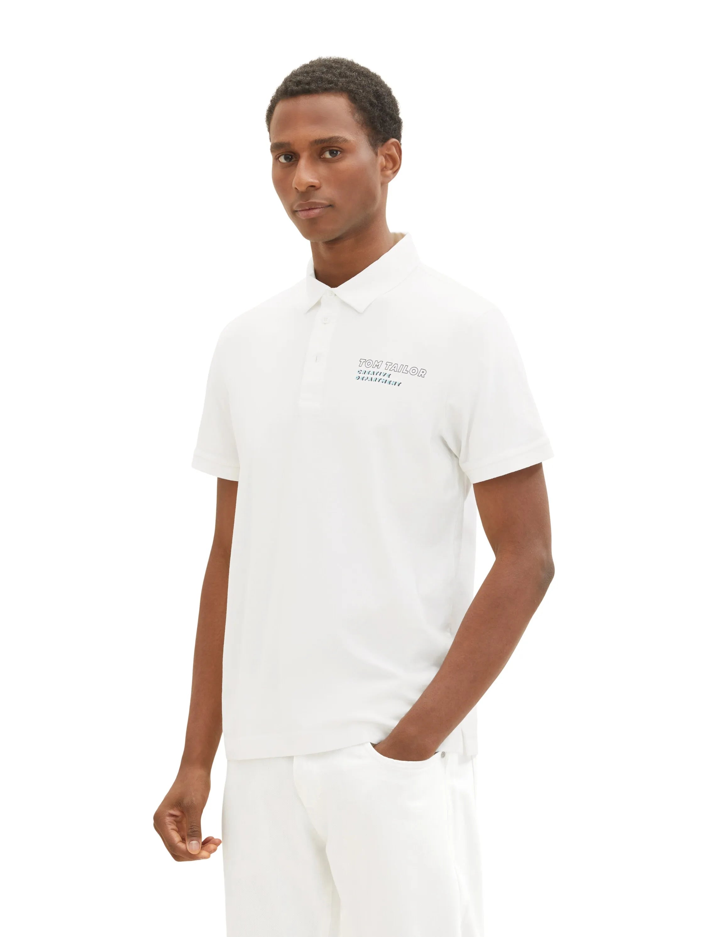 Tom Tailor Off White Men Polo Shirt with a Logo Print SKU: 1036414_10332 Image 05