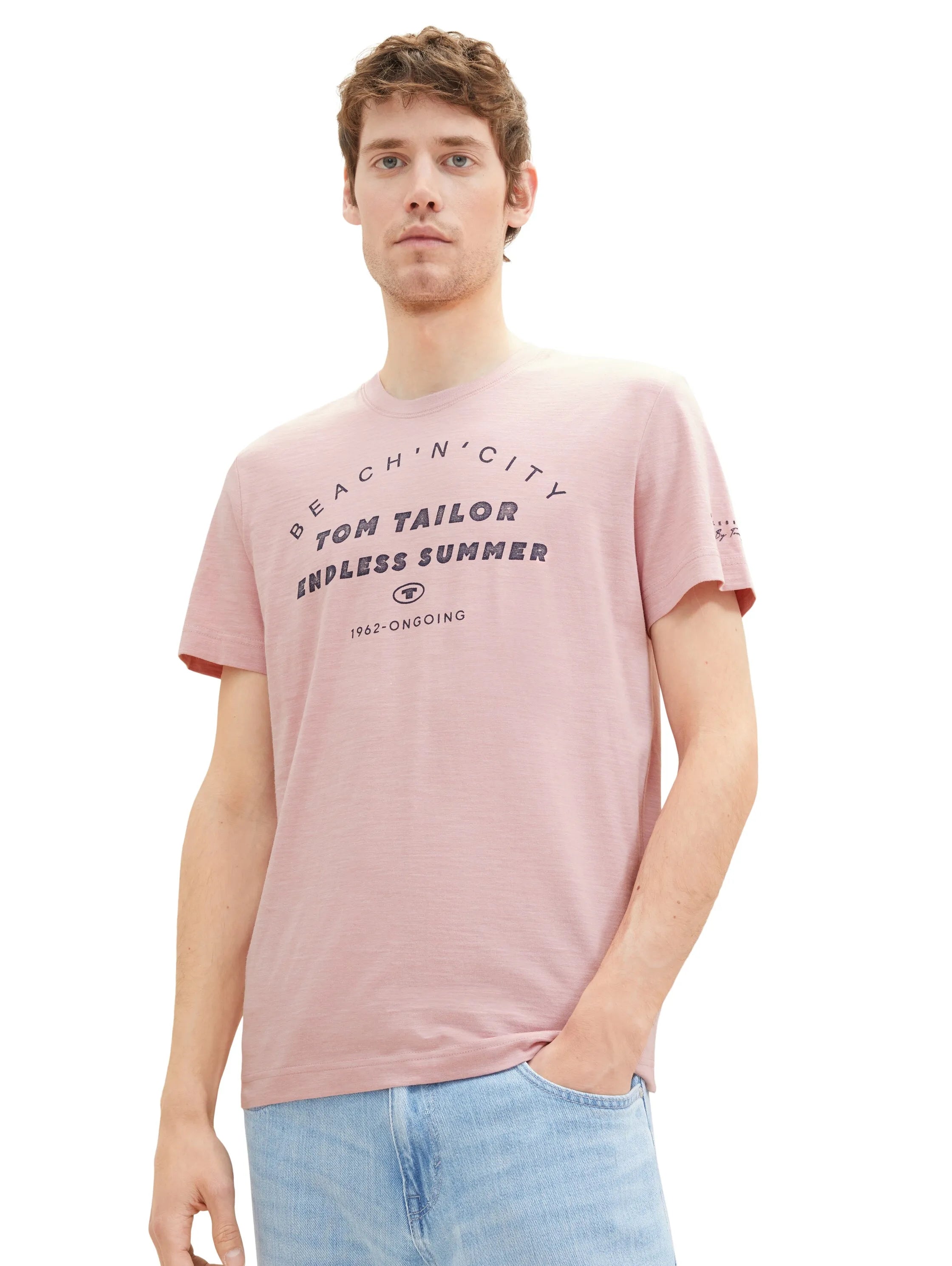 Tom Tailor Pink Streaky Melange Men T-Shirt with a Print SKU: 1036418_32035 Image 01