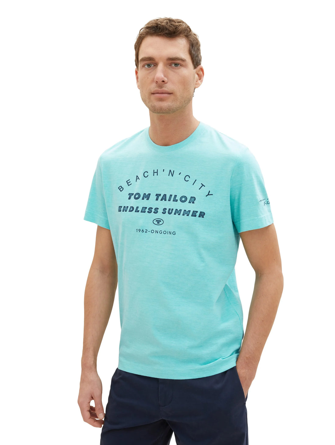 Tom Tailor Aqua Streaky Melange Men T-Shirt with a Print SKU: 1036418_32036 Image 01