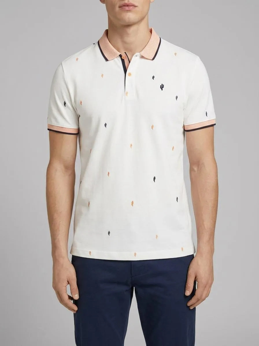 Tom Tailor Off White Scattered Design Men Regular Fit Short-Sleeved Polo Shirt SKU: 1036439_31844 Image 00