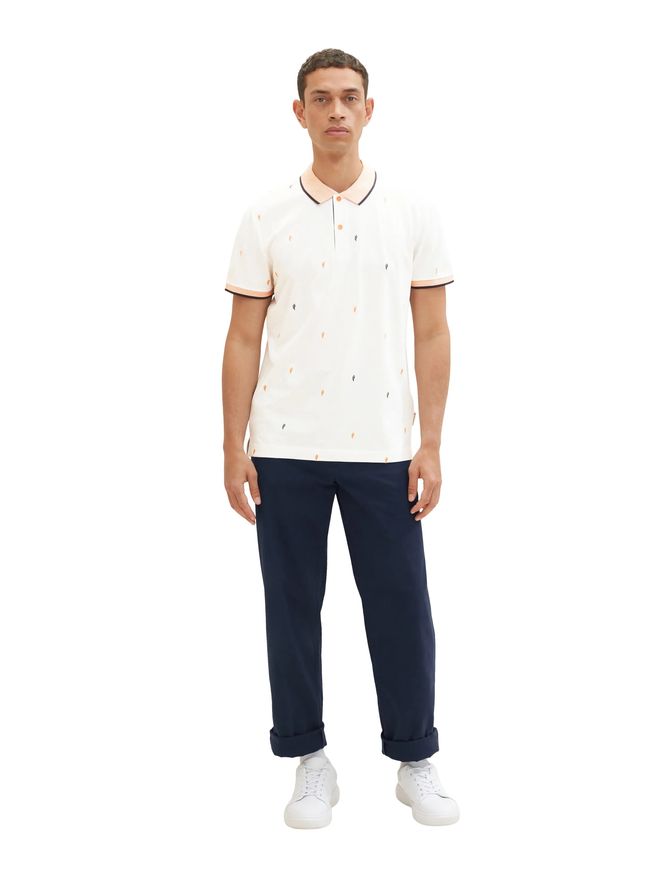 Tom Tailor Off White Scattered Design Men Regular Fit Short-Sleeved Polo Shirt SKU: 1036439_31844 Image 02