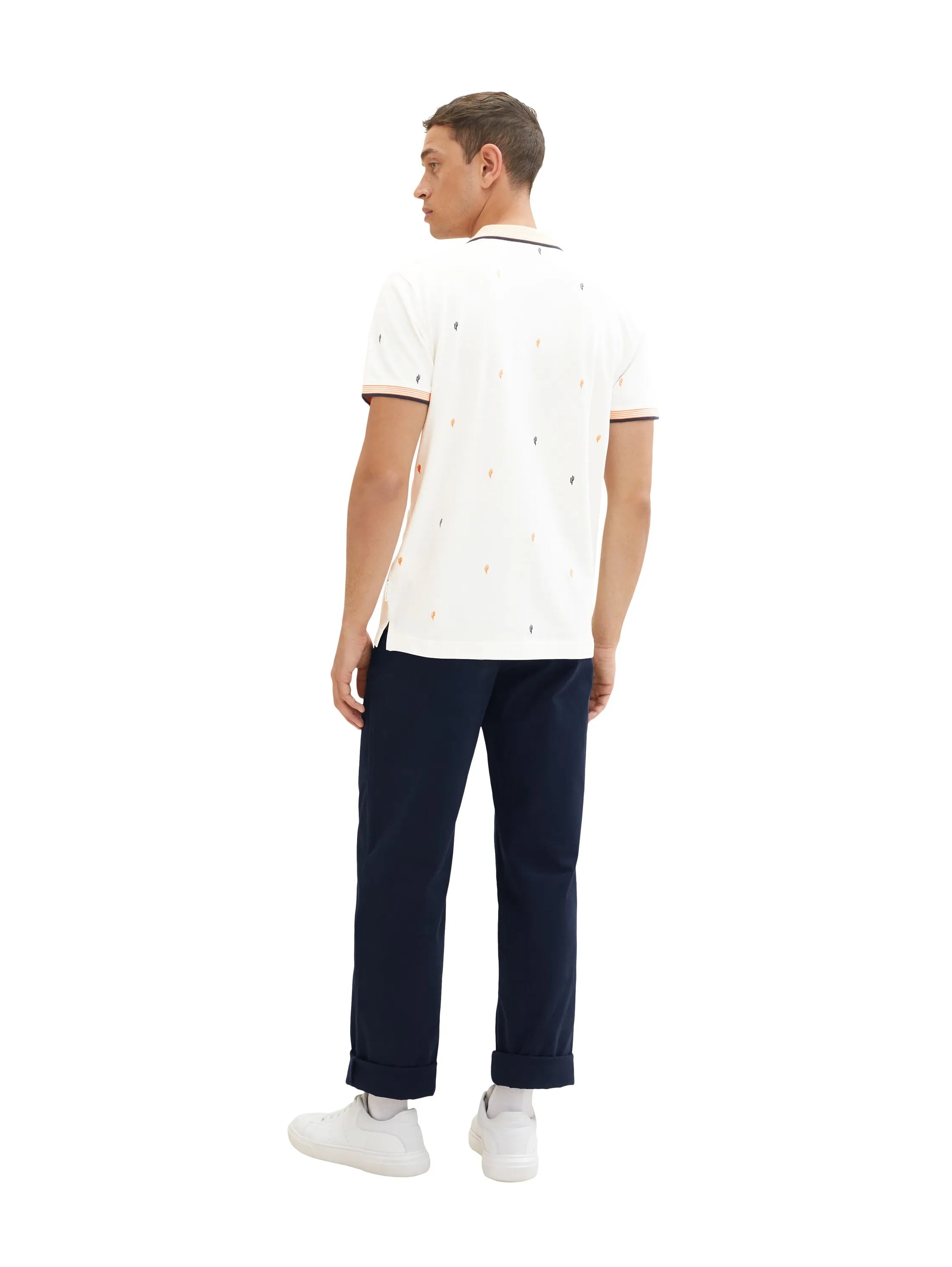 Tom Tailor Off White Scattered Design Men Regular Fit Short-Sleeved Polo Shirt SKU: 1036439_31844 Image 03