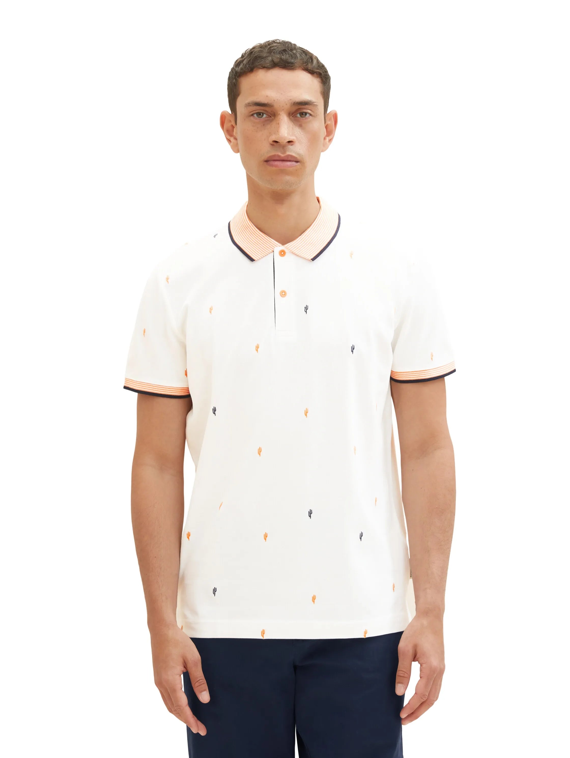 Tom Tailor Off White Scattered Design Men Regular Fit Short-Sleeved Polo Shirt SKU: 1036439_31844 Image 04