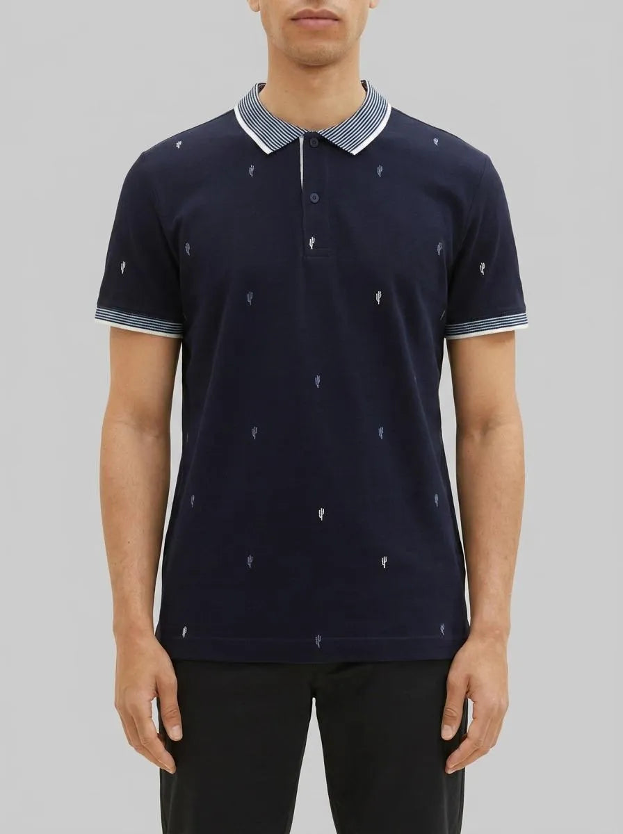 Tom Tailor Navy Scattered Design Men Regular Fit Short-Sleeved Polo Shirt SKU: 1036439_31845 Image 00
