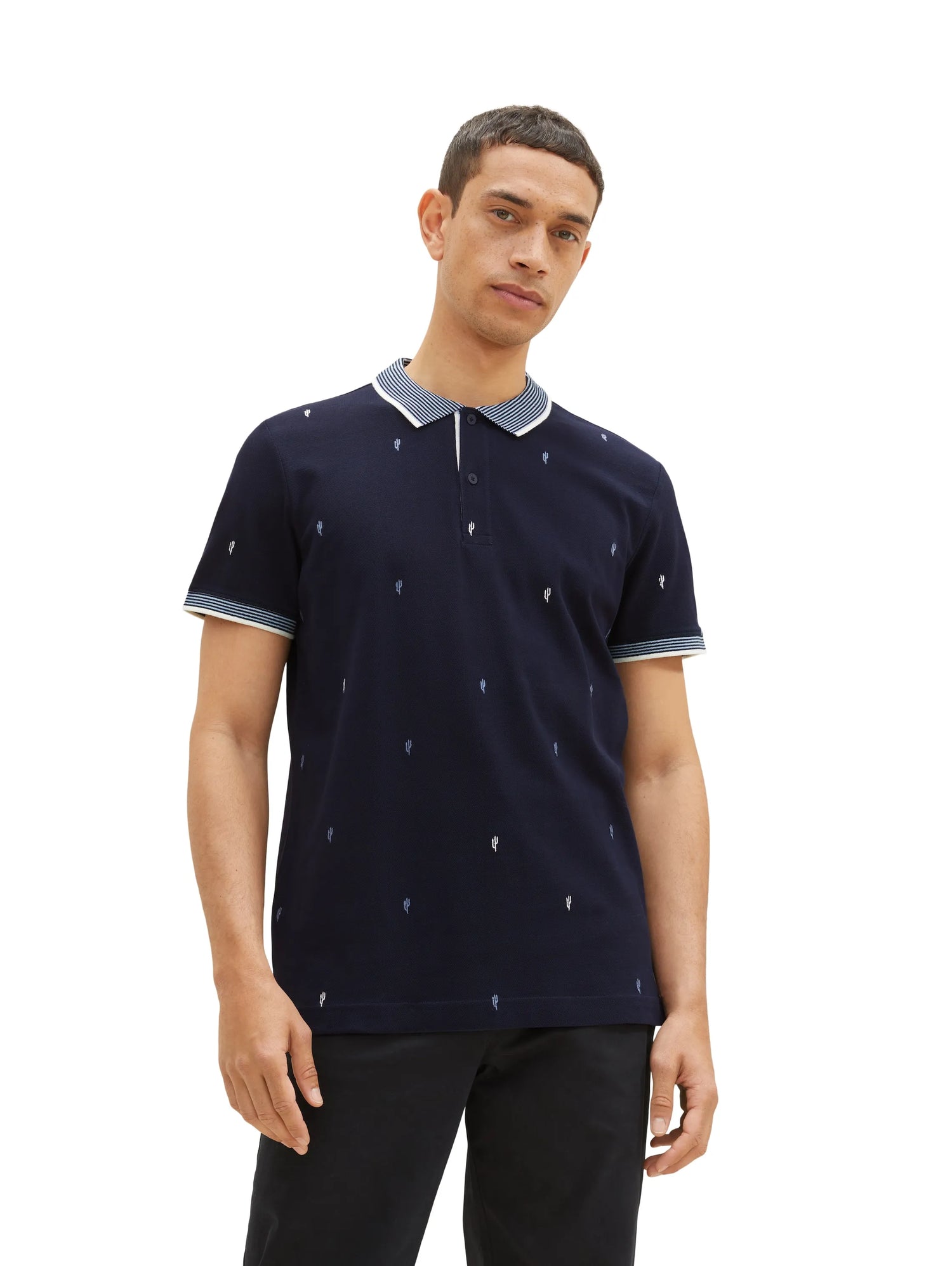 Tom Tailor Navy Scattered Design Men Regular Fit Short-Sleeved Polo Shirt SKU: 1036439_31845 Image 01
