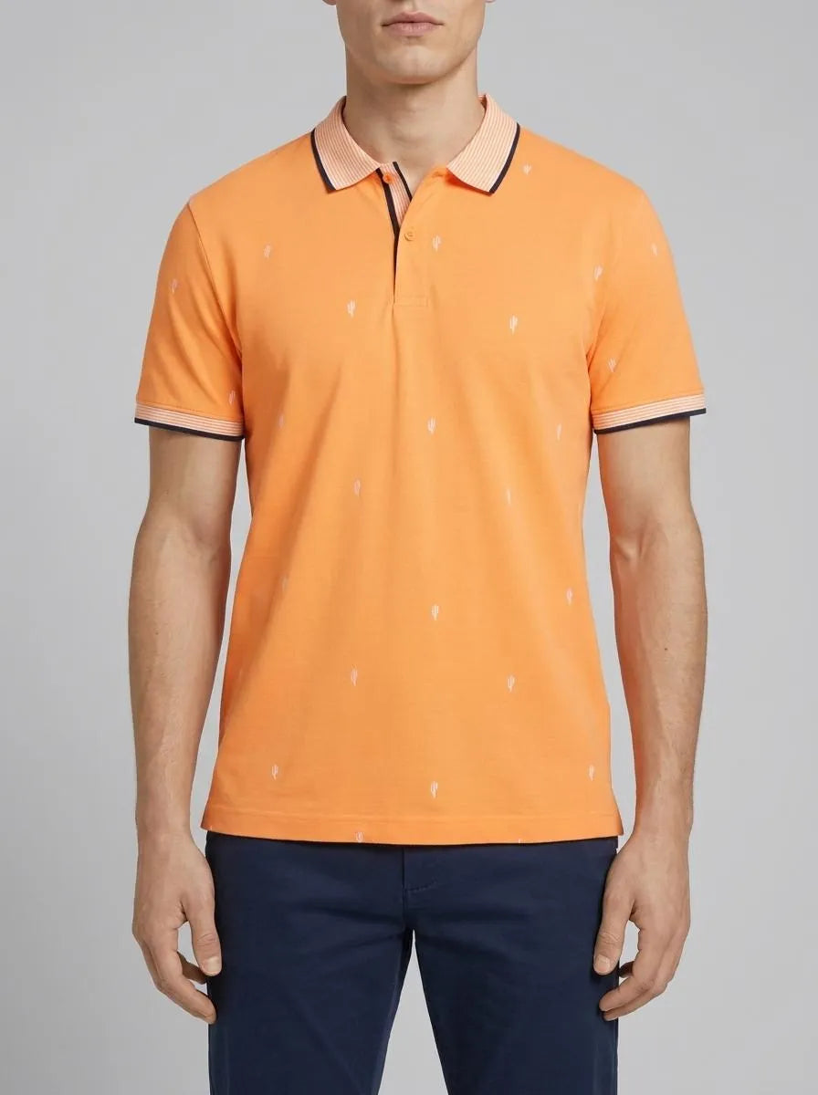 Tom Tailor Orange Tonal Scattered Design Men Regular Fit Short-Sleeved Polo Shirt SKU: 1036439_31967 Image 00
