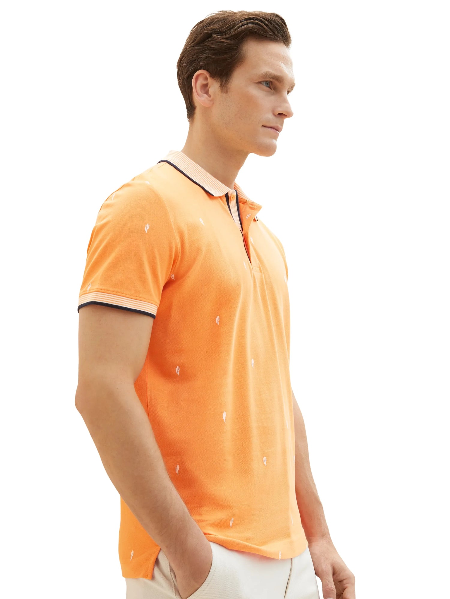 Tom Tailor Orange Tonal Scattered Design Men Regular Fit Short-Sleeved Polo Shirt SKU: 1036439_31967 Image 01