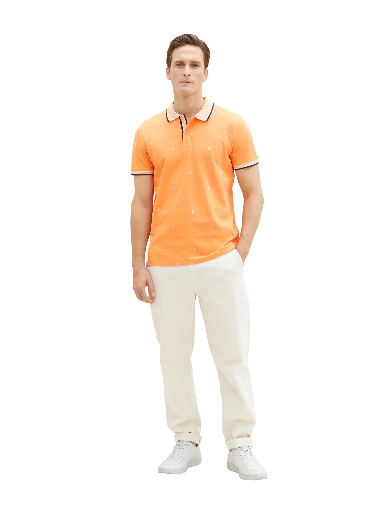 Tom Tailor Orange Tonal Scattered Design Men Regular Fit Short-Sleeved Polo Shirt SKU: 1036439_31967 Image 04
