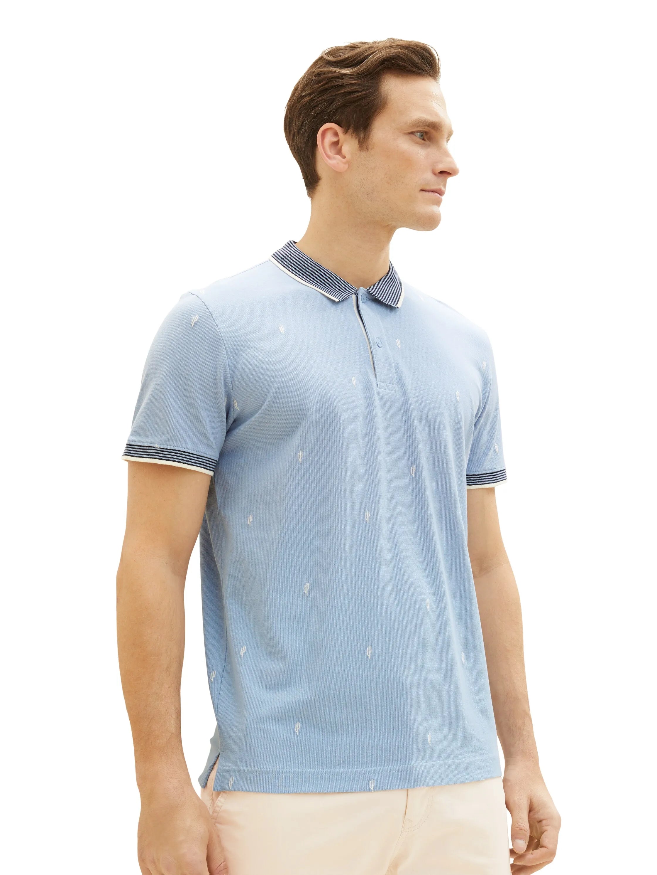Tom Tailor Blue Tonal Scattered Design Men Regular Fit Short-Sleeved Polo Shirt SKU: 1036439_31968 Image 01