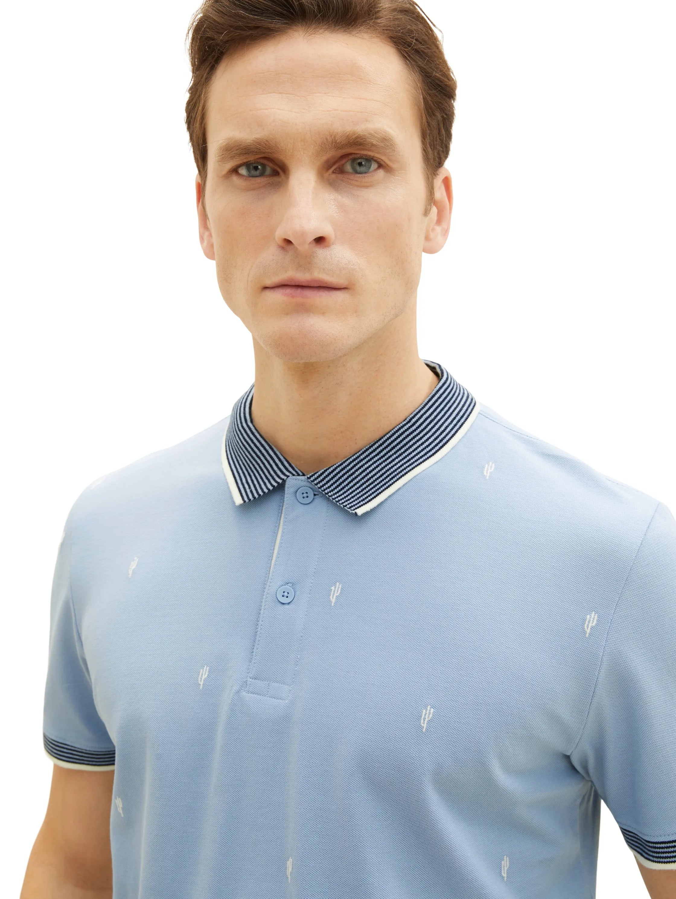 Tom Tailor Blue Tonal Scattered Design Men Regular Fit Short-Sleeved Polo Shirt SKU: 1036439_31968 Image 04