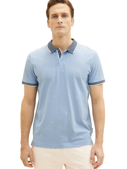 Tom Tailor Blue Tonal Scattered Design Men Regular Fit Short-Sleeved Polo Shirt SKU: 1036439_31968 Image 05