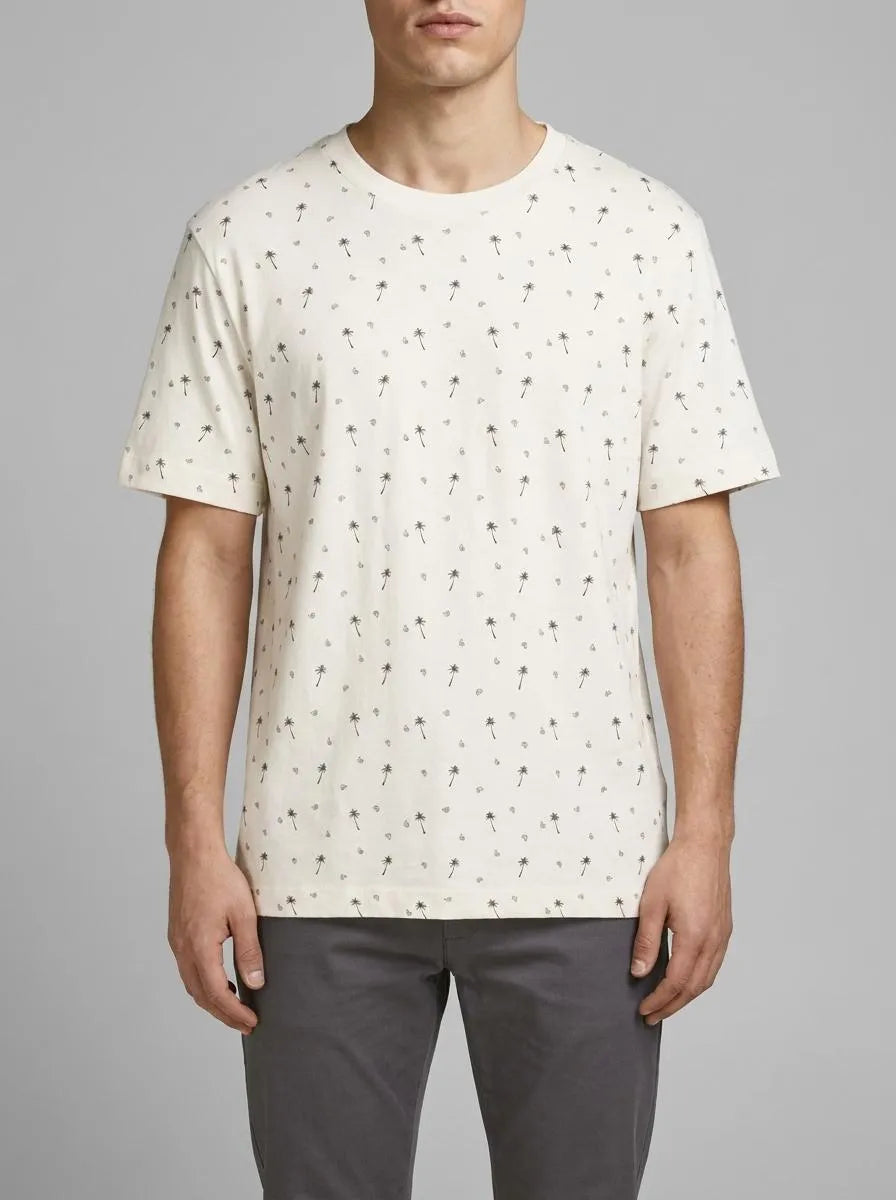 Denim Tom Tailor White Black Mini Palm Paisley Men Regular Fit Short-Sleeved T-Shirt SKU: 1036482_31910 Image 00