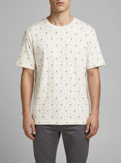 Denim Tom Tailor White Black Mini Palm Paisley Men Regular Fit Short-Sleeved T-Shirt SKU: 1036482_31910 Image 00