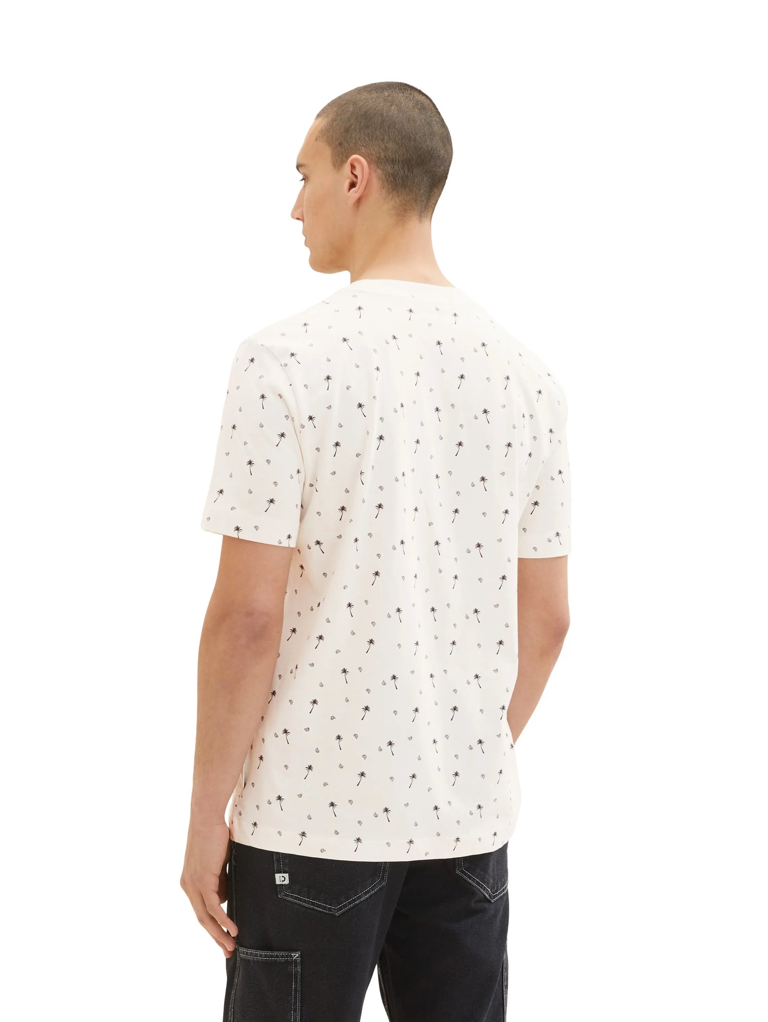 Denim Tom Tailor White Black Mini Palm Paisley Men Regular Fit Short-Sleeved T-Shirt SKU: 1036482_31910 Image 03