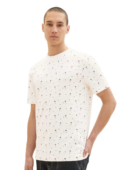 Denim Tom Tailor White Black Mini Palm Paisley Men Regular Fit Short-Sleeved T-Shirt SKU: 1036482_31910 Image 06
