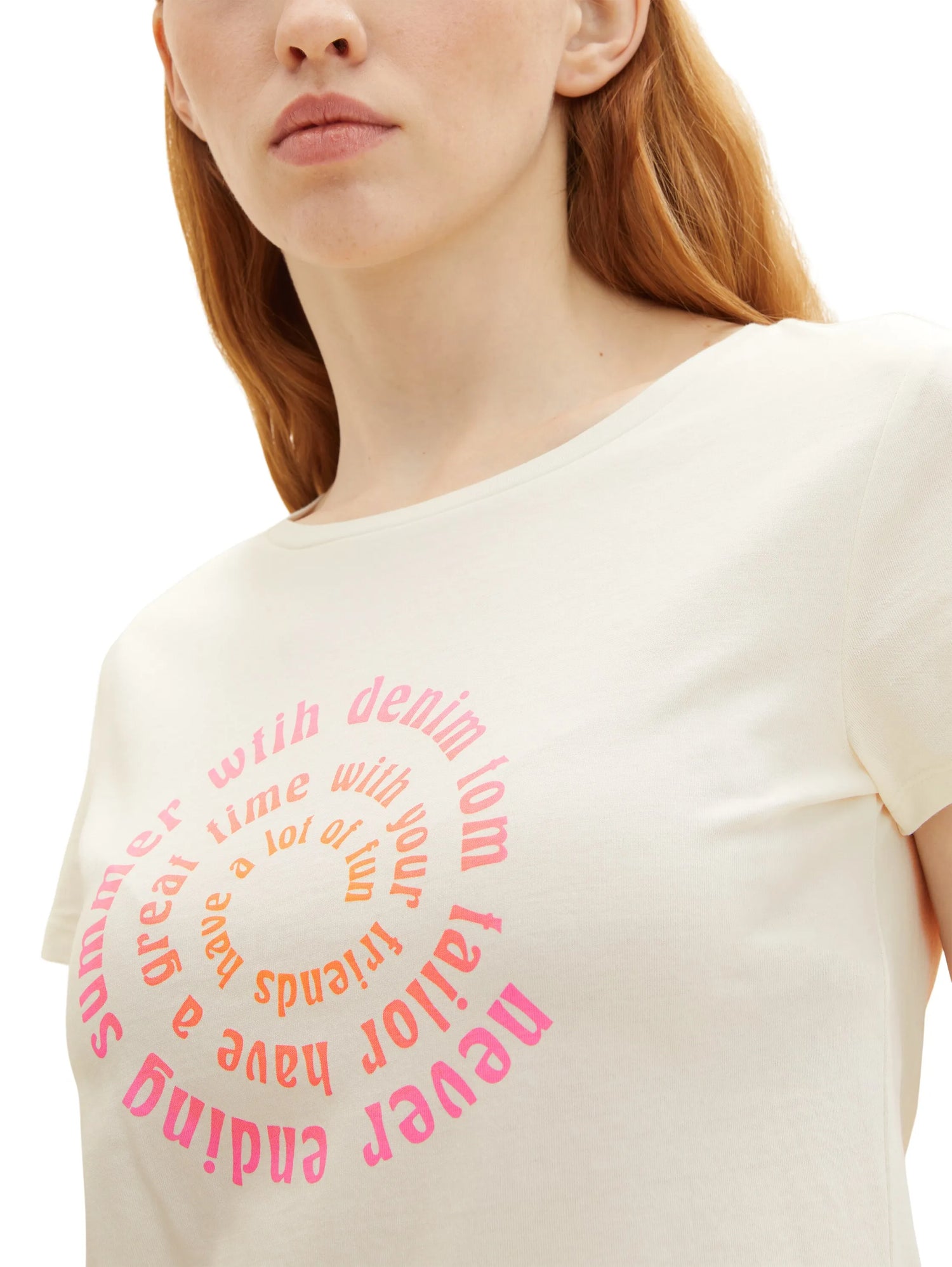 Denim Tom Tailor Gardenia White Women T-Shirt with a Print SKU: 1036532_10348 Image 02