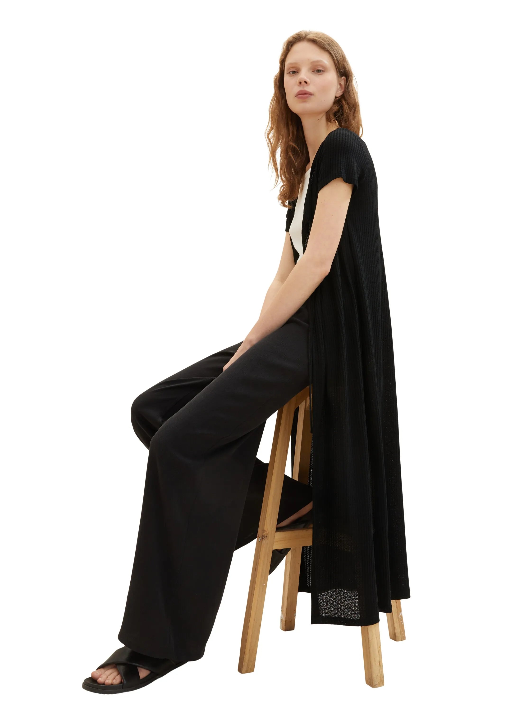 Denim Tom Tailor Deep Black Women Long Cardigan with a Waffle Texture SKU: 1036567_14482 Image 01